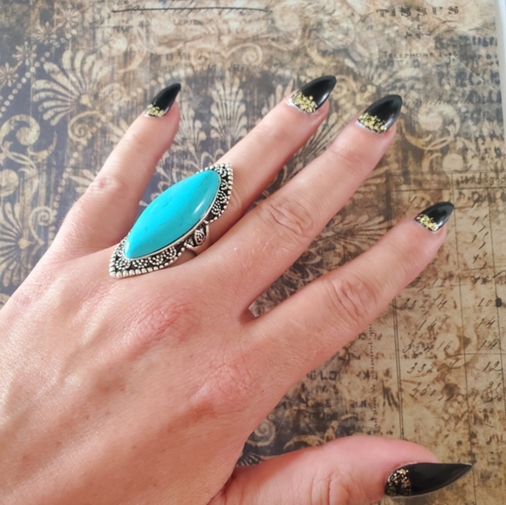 2/$20 🌼Turquoise Boho Gypsy Silvertone Ring NWOT - Picture 3 of 6